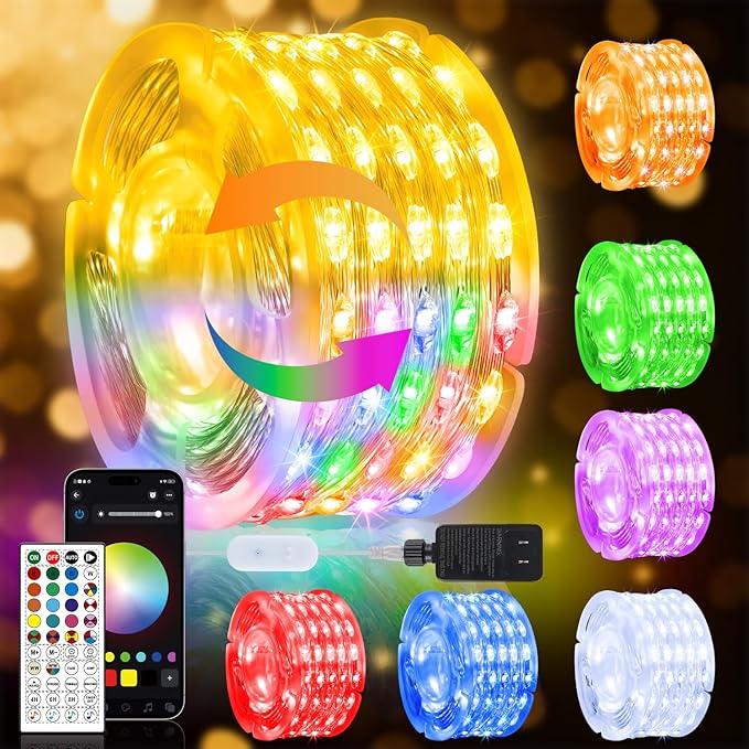 OMIKA Fairy Lights Plug in, 66FT 200 LED Smart String Lights Plug in with Remote & APP Controlled, Warm White + RGB Music Sync Timer Indoor String Lights, for Room Bedroom Classroom Holiday Decor