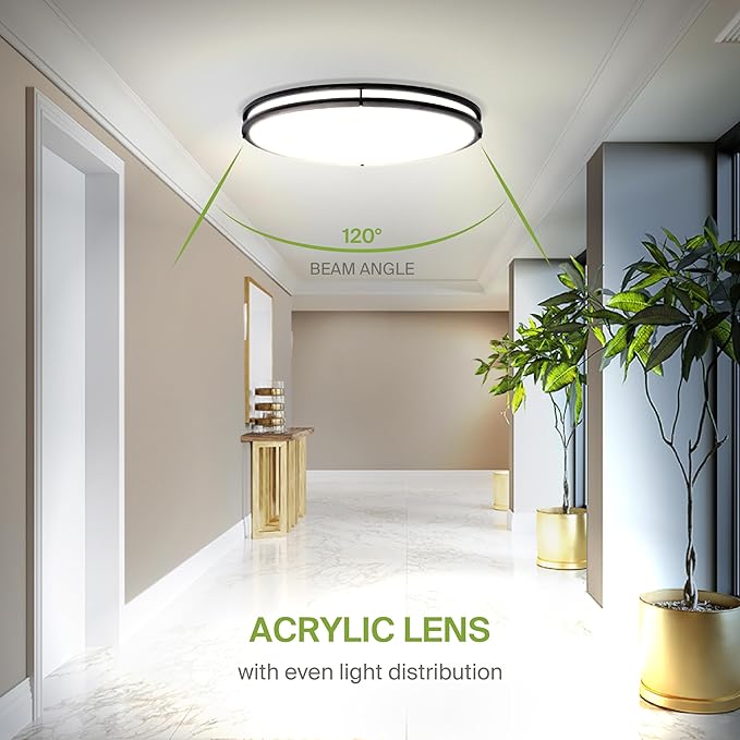 ASD LED 32" Oval Flush Mount Lighting, Close to Ceiling Light Fixture | 3CCT, Dimmable, Energy Star, ETL Listed | 45W 3750LM 3000-5000K 100-277V | Low Profile Double Ring Lamp | Black, 2 Pack