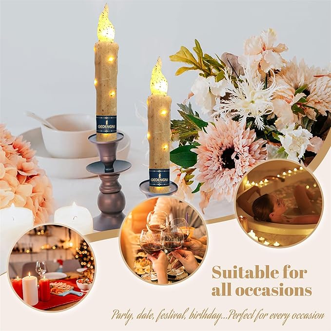 Magical Candlesticks Flameless Taper Candle, 2pcs White LED Tapered Candles Remote Dipped Candle 6inch Battery Chandelier for Enchanting Weddings and Harry Potter Inspired Vigils(LW2P-WH)
