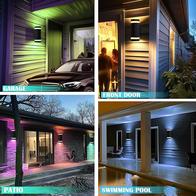 Up and Down Outdoor Smart Wall Light, RF Remote Control Color Changing Wall Lights, White Temperature 2700k- 6500k RGB+CCT 9 Modes Exterior Wall Lighting-Works with Alexa, Google Assistant