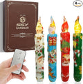 Christmas Candlesticks Flameless Taper Candle,Gedengni 4pcs Red LED Tapered Candles Remote Dipped Candle 6inch Green Battery Chandelier for Enchanting Weddings and Harry Potter Inspired Vigils(CHMAS)