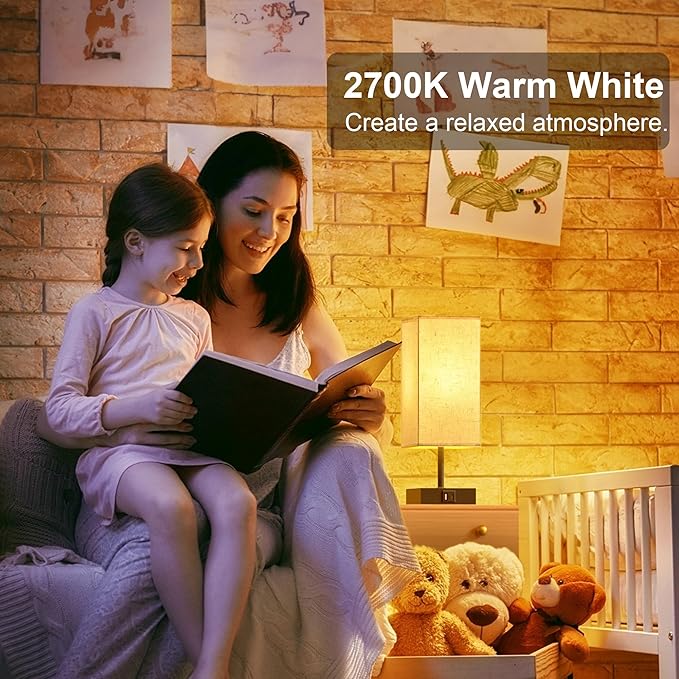 hansang Bedside Lamp, Touch Lamp with 3 Way Dimmable 2700K LED Bulb Touch Control USBA USBC Charging Port Black Base Linen Fabric Shade, Lamps for Bedroom Reading Room, 2 Pack