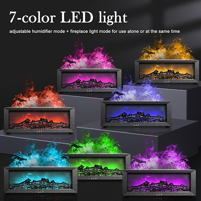 Fireplace Aroma Diffuser with Remote Control - 7 Color Changing LED Flame Essential Oil Diffuser, 1/3/5 Hour Timer, Ultrasonic Cool Mist Humidifier for Home, Office, Yoga Meditation, Spa