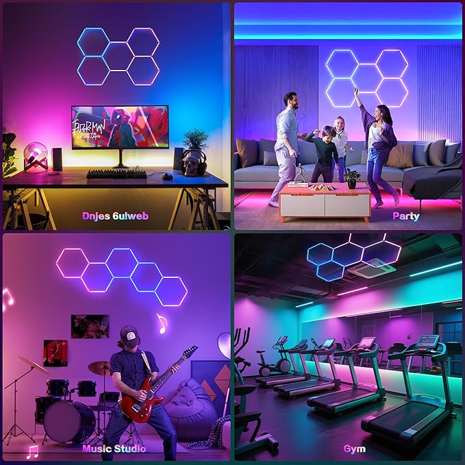 RGB Hexagon Garage Lights 240W - 356 Colors Mode w/Music Sync, 24 Pack Bright LED Honeycomb Panels for Garage, Barber, Home Theater, Game Room & Man Cave