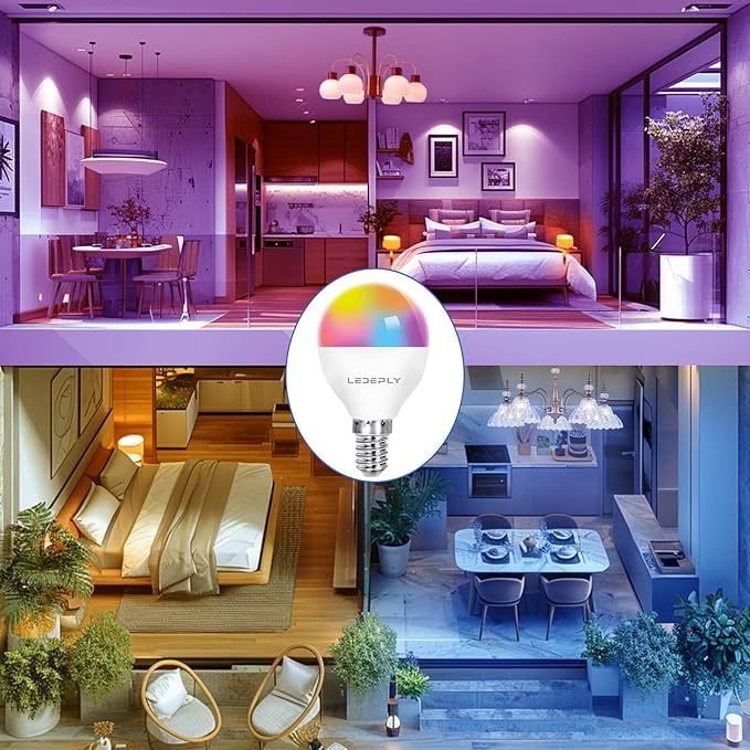 A15 LED Smart Bulb, 5W=40W,Compatible with Alexa Google Assistant, E12 Base, G45 Ceiling Fan Light Bulbs, 2.4G WiFi ONLY, 4 Pack
