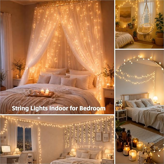 JMEXSUSS 200 LED String Lights Indoor Outdoor Clear Wire, Connectable Warm White Christmas String Lights for Bedroom, 66 Ft Twinkle Fairy Light Plug in for Wedding Home Tree Yard Patio Spring Decor