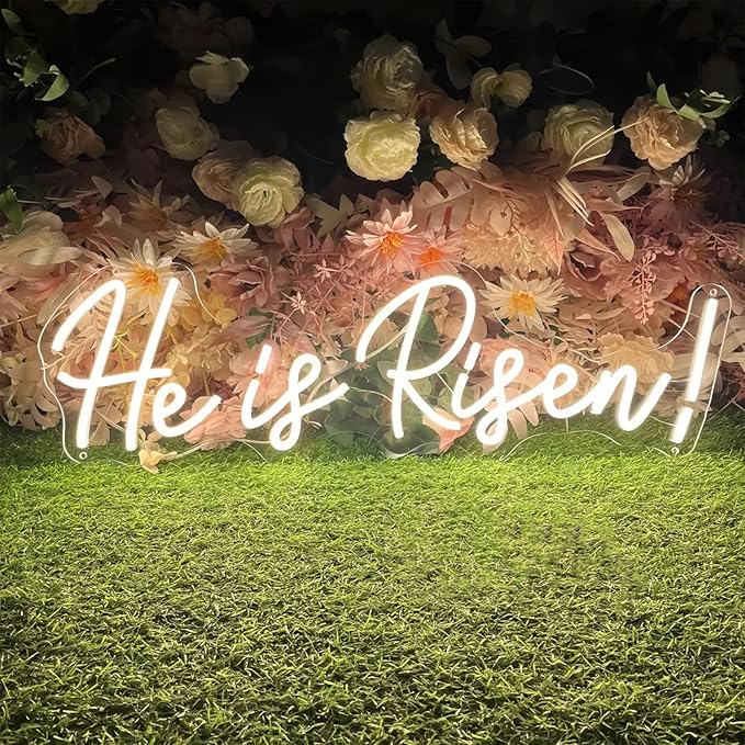 He is Risen LED Neon Signs for Wall Decor Neon Wall Art Acrylic LED Lights with Hanging Chain Light Up for Bedroom Decor Graduation Bar Pub Wedding Party 5V USB Powered Dimmable