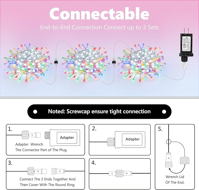 30FT String Lights - 240 LEDs Water Flowing Multicolor String Lights with 8 Basic Modes + 6 Flowing Modes,Outdoor Waterproof Timmer Memory Function Patio Lights (White)