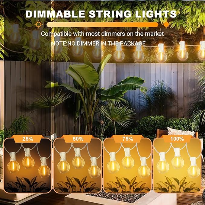 LAMPHOME 26 Feet LED Outdoor String Lights with 12+1 Shatterproof G40 Edison Bulbs, Connectable and Weatherproof Strand, Commercial Grade Patio Lights for Backyard Decorative, Warm White