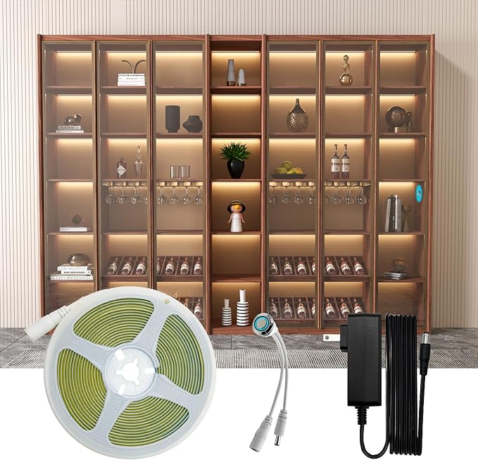 HAMRVL Natural White COB LED Strip Lights,16.4ft 4000K DC12V Dimmable LED Light Strip with 1600 LEDs,Touch Dimmer,12V Adapter,Flexible Super Bright Indoor COB LED Lights for Living Room,Shelf,Cabinet