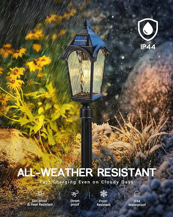 FEMILA Solar Post Lights Outdoor, 35.8" Aluminum Glass Outdoor Pathway Lights, Dusk to Dawn Solar Landscape Light with Remote Control for Yard Garden Driveway, 4FYX92GL-SL BK