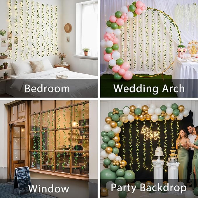 suddus Vines with Lights for Bedroom, 150 LED Fairy Lights with Vines, Ivy Curtain Lights for Bedroom, Dorm, Wedding, Party, Wall, Indoor, Outdoor Decor, 6.5ft x 4.9ft