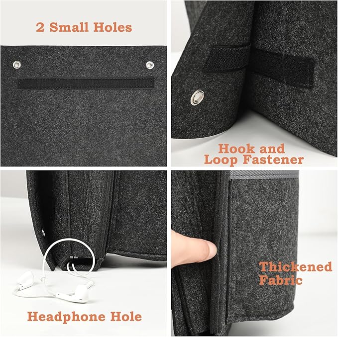Surblue Bedside Caddy Felt Bedside Storage Organizer with Water Bottle Holder for TV Remote Control Phone Glasses Magazine 7 Pockets(Dark Grey)