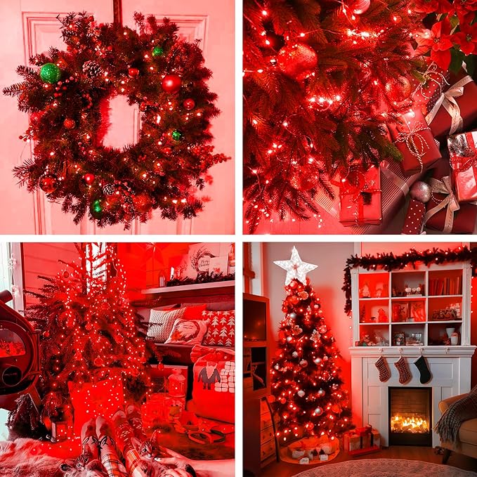 JMEXSUSS 4 Pack 50 LED Red Fairy Lights Battery Operated, 16.1ft Christmas Fairy Lights, Red String Lights for Bedroom Wedding Party Holiday Decorations