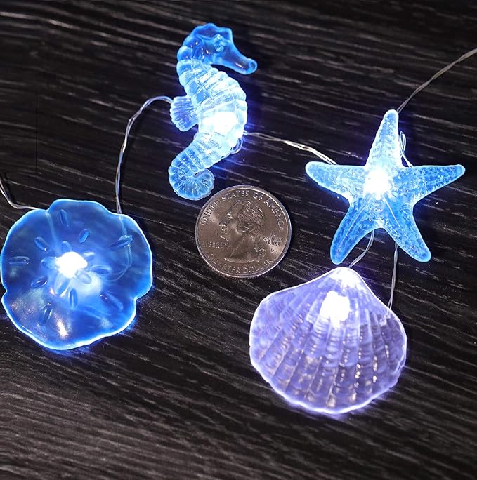 Coastal String Lights, 17.5 Ft 36 Cold White LED Beach Decorative String Lights Seashell Seahorse Starfish Sand Dollars Fairy Lights for Bedroom Party Indoor Outdoor Decorations