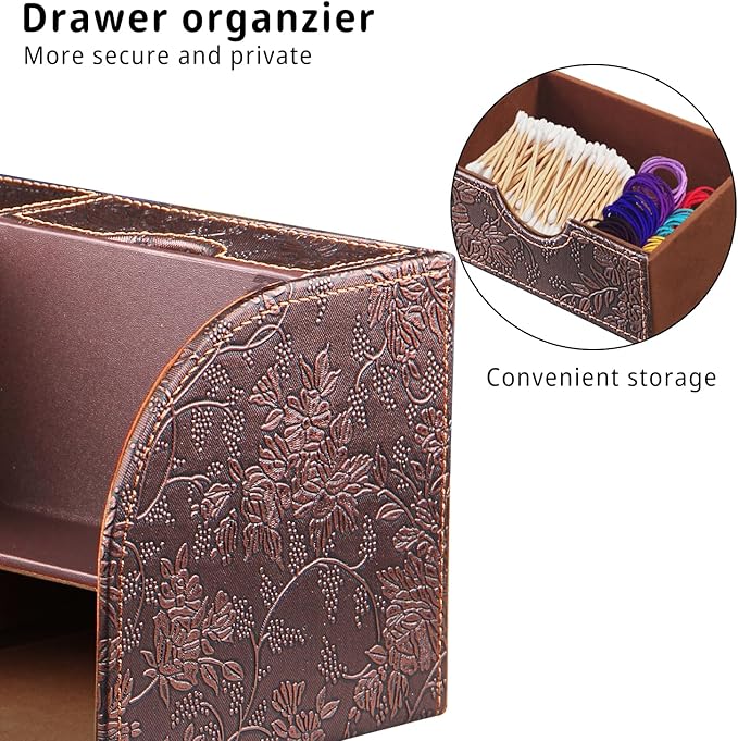 YAPISHI Square Tissue Box Cover with Storage Drawer, PU Leather Facial Tissues Cube Boxes Holder Modern Makeup Remote Control Holder, Nightstand Organizer Caddy for Bathroom Vanity, Office, Home Decor