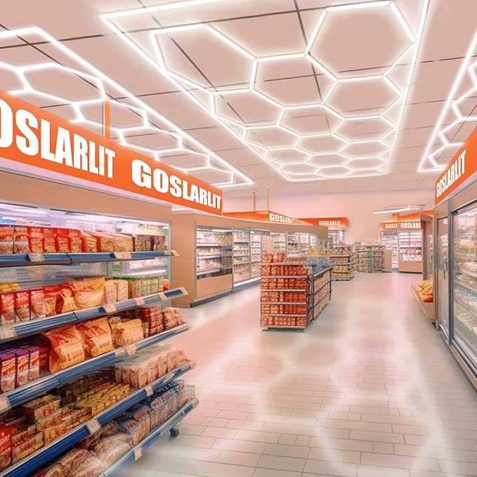 Car Detailing Led Garage Light,15 Hexagonal Grid Systems Led Shop Lights for Garage/ Workshop with White Border, IP54 2 Year Warranty AC 100-240V(15.88 fts x 7.98 fts )