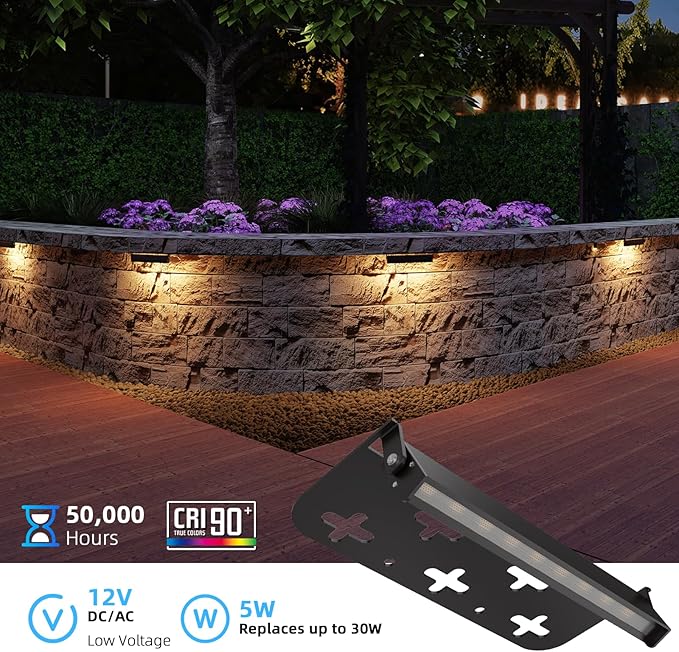 4 Pack 7 Inch Retaining Wall Lights, 5W LED Hardscape Lighting 12V AC/DC Low Voltage Step Lights Outdoor, 2700K Soft White IP65 Waterproof Landscape Lighting for Patio Walls Stairs