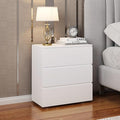 FAMAPY Modern Nightstand with 3 Drawers, Bedroom Storage Cabinet, Modern End Side Table, No Handle Design, for Living Room White 30.3”W x 15.7”D x 32.3”H