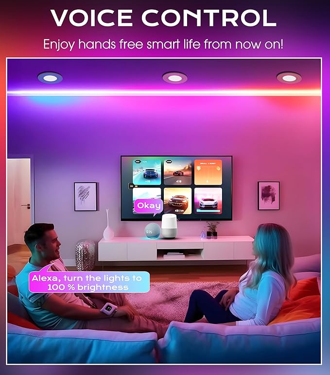 CLOUDY BAY 4 inch Gimbal Smart WiFi LED Recessed Lights,RGBCW Color Changing,Compatible with Alexa and Google Home Assistant,No Hub Required,2700K-6500K,IC Rated,Pack of 4