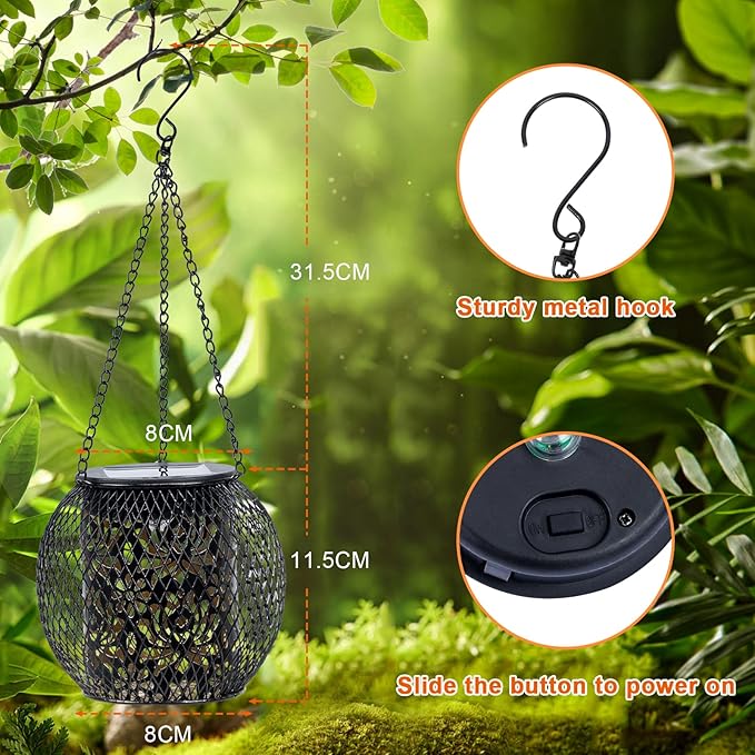 Solar Lanterns Outdoor Waterproof, Hanging Solar Lights Outside Garden Decor, Metal Solar Garden Lights Patio Decor for Yard, Solar Powered Lanterns Decorative for Porch Balcony Backyard Fence