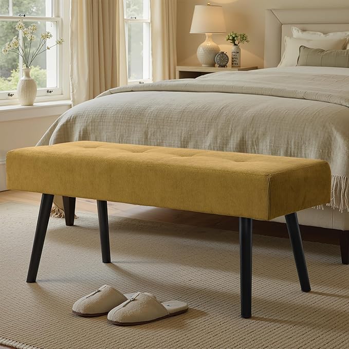 Entryway Bench - Bench for Bedroom, Modern Ottoman End of Bed, Corduroy Padded Benches for Living Room, Foyer, Mudroom, Hallway - 39" L x 14" W x 17" H