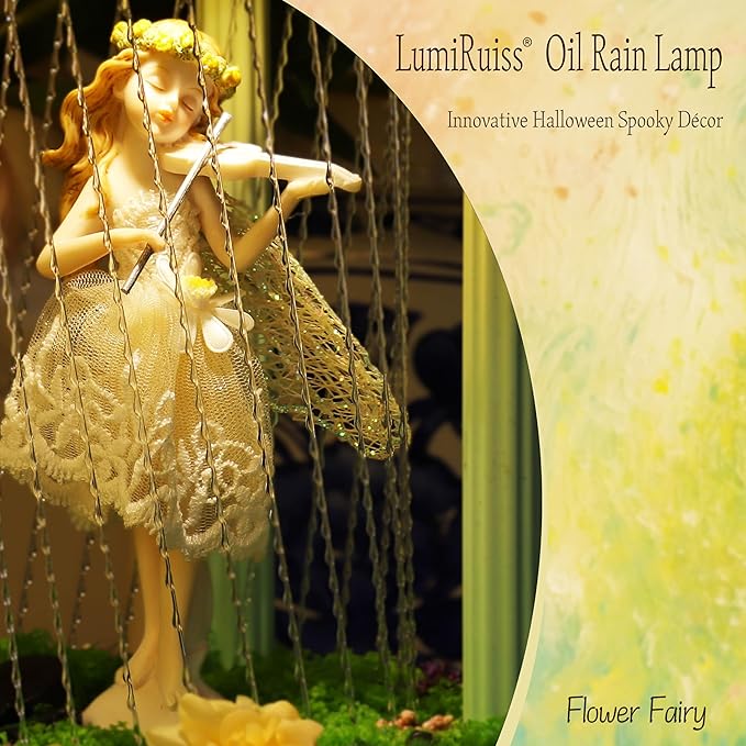 Forest Series Flower Fairy Oil Rain Lamp - Gradient Green Fairycore Decor, Resin Statue with Yarn-Knitting Craft, Sensory Mood Light & Aroma Diffuser (Complete Set)