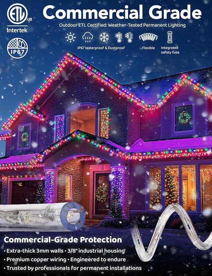 WYZworks 1656LEDs, 150ft LED Outside Rope Lights, Waterproof Permanent Outdoor ETL Certified Connectable Clear Tube, Christmas Palm Tree Holiday Decorative Landscape Patio Accent Lighting - Colorful