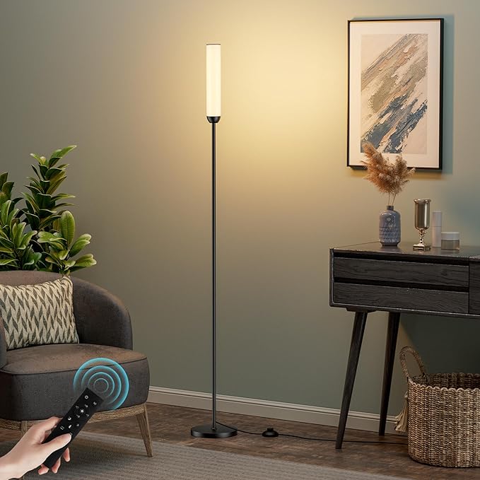 Ambimall LED Floor Lamp with Remote Control, 65" Standing lamp with Stepless Adjustable 3000K-6500K Colors & 30-100% Brightness, Foot Switch(Black)