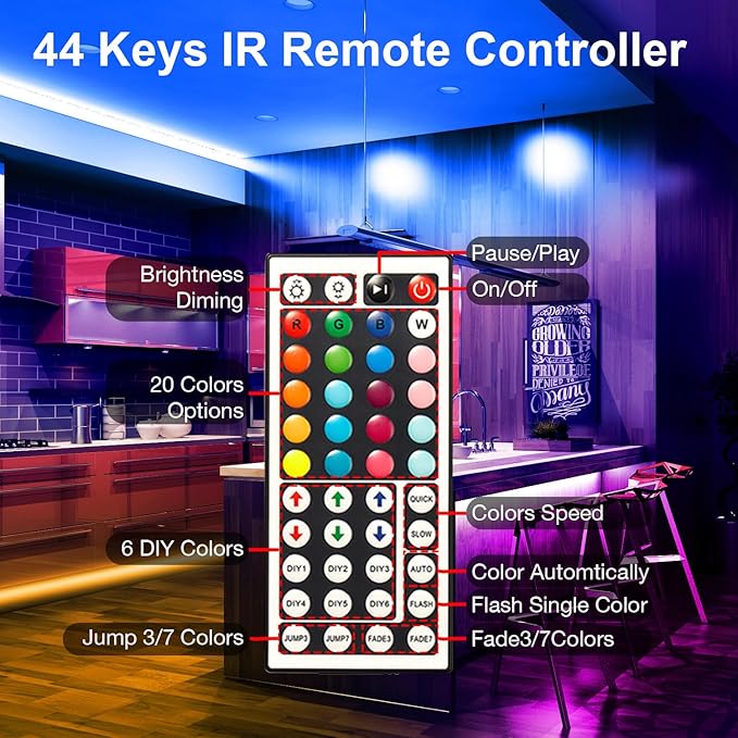 DAYBETTER Led Strip Lights 50 ft, Music Sync RGB Led Light Strips with Remote and App Control, Color Changing Led Lights for Bedroom, Home, Kitchen, Party, Room Decor