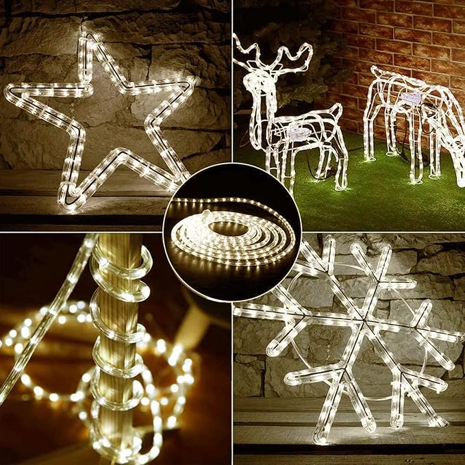 164ft 2-Wire Waterproof LED Rope Light Kit, 1/2" Rope Lights Outdoor, 110V-120V PVC 30 LED/M Tube Lights Strip for Background, Outdoor, Christmas, Home Decoration(Warm White)