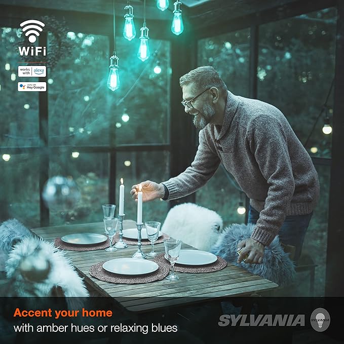 Sylvania WiFi LED Smart ST19 RGBW Color and Amber Finish Filament Light Bulb, 7W Efficient, for Alexa/Google Assistant, 2000K, No Hub Required, Clear - 1 Pack (75809)