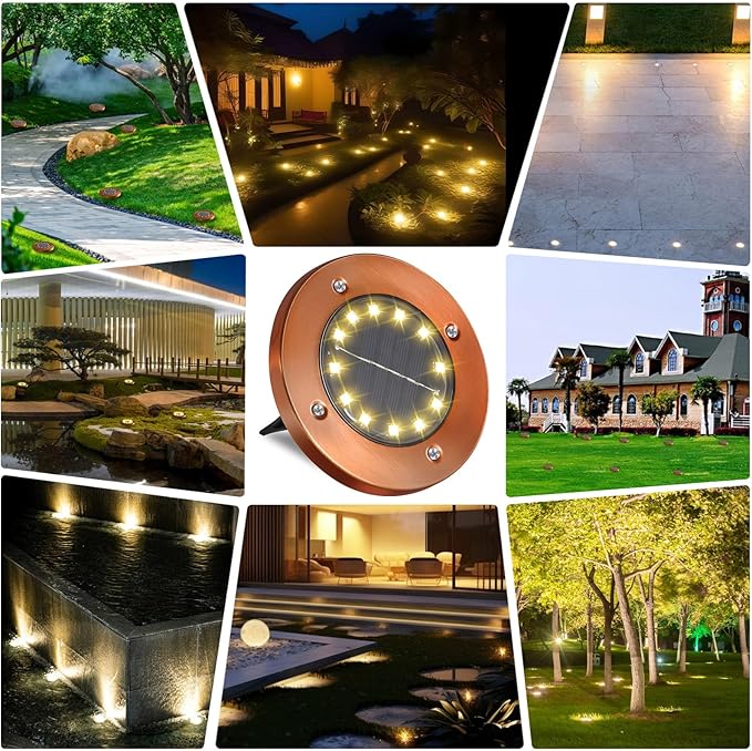 Solar Ground Lights Outdoor Waterproof Flat Garden Solar Disk Lights Floor 12 LED 12 Pack for Garden Patio Pathway Landscape Driveway Yard Path Decor