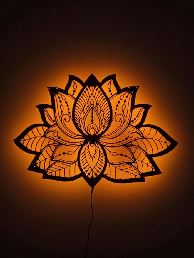 Lotus Flower Light, Mandala Yoga Room Night Light, Mandala Lotus Flower Lighted-Up Wall Art With Rgb Color Changing Led, Metal Wall Home Decor, Metalen Mandala Walldecor, Gift For Her Him