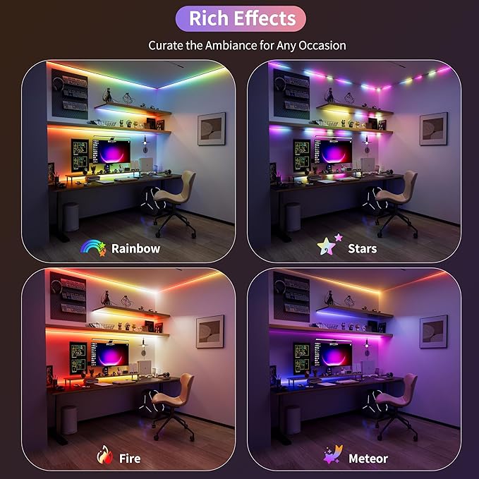 PAUTIX Dotless LED Lights,RGB Smart IC COB LED Strip Lights Addressable 16.4ft,UL-Listed 24V Chasing Effects Color Changing Flexible Tape Light for Party Kitchen Bedroom(Without Controller&Adapter)