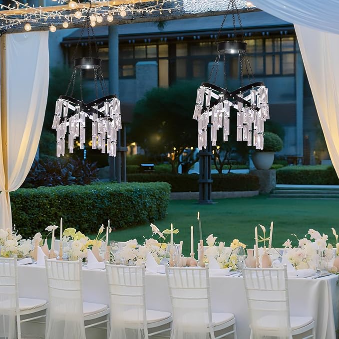 Solar Hanging Crystal Chandelier Outdoor Garden Decorative Lights Bright White 5ft LED Strip Waterproof Hanging Lantern for Garden, Yard, Patio, Gazebo, Party, Wedding Style 1
