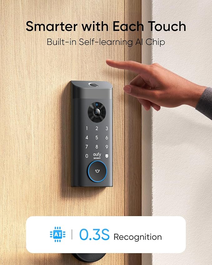 eufy Security Video Smart Lock E330, 3-in-1 Camera+Doorbell+Fingerprint Keyless Entry Door Lock, Smart Built-in Wi-Fi Deadbolt for Front Door, Auto Lock, 8 GB Built‑in Storage, Easy Installation
