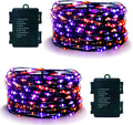 echosari 2 Pack Halloween Fairy Lights Battery Operated, 200 LED 66Ft Auto Timer Silver Wire Starry String Lights 8 Modes for Outdoor Garden Yard Fence Decor (Purple & Orange)