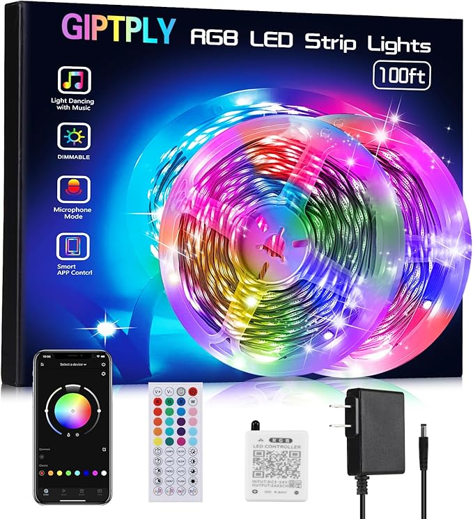 Led Lights for Bedroom 100ft, Led Strip Lights, Music Sync Color Changing Led Lights with APP and 44 Keys Remote Control, Rope Lights, RGB Led Light Strips for Room Decor(50ft*2)