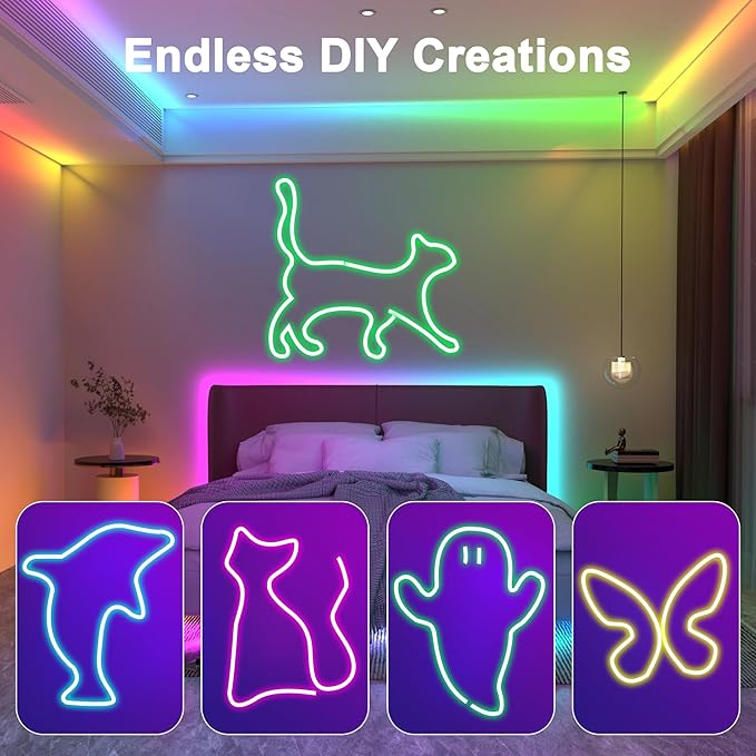 Nexillumi 100FT Neon LED Rope Lights IP67 Waterproof LED Lights for Bedroom Flexible LED Light Strip with Remote and APP Control RGB Lighting Strip for Indoors Outdoors Bedroom Room Home Decor