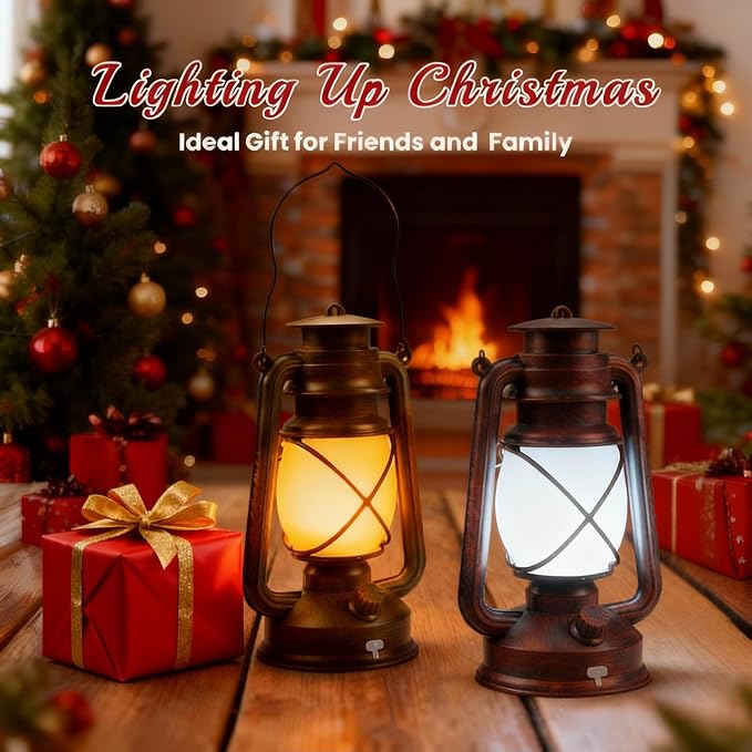 2 Pack Bronze Vintage 4 Modes LED Lanterns，Rechargeable Flickering Flame Lights Decorative Outdoor&Indoor, Remote Control Waterproof Hanging Lantern for Camping,Patio Garden Pathway