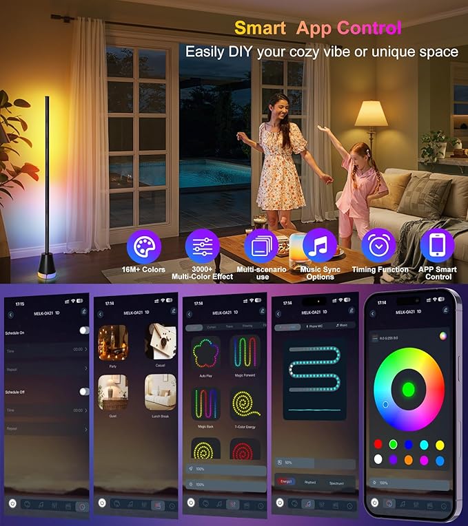 2Pcs Corner Floor Lamp,Smart RGB LED Corner Lamp with App and Remote Control,16 Million Colors & 68+ Scene,Music Sync,Timer Setting,Ideal Standing Lamp for Living Room,Bedrooms,Gaming Rooms