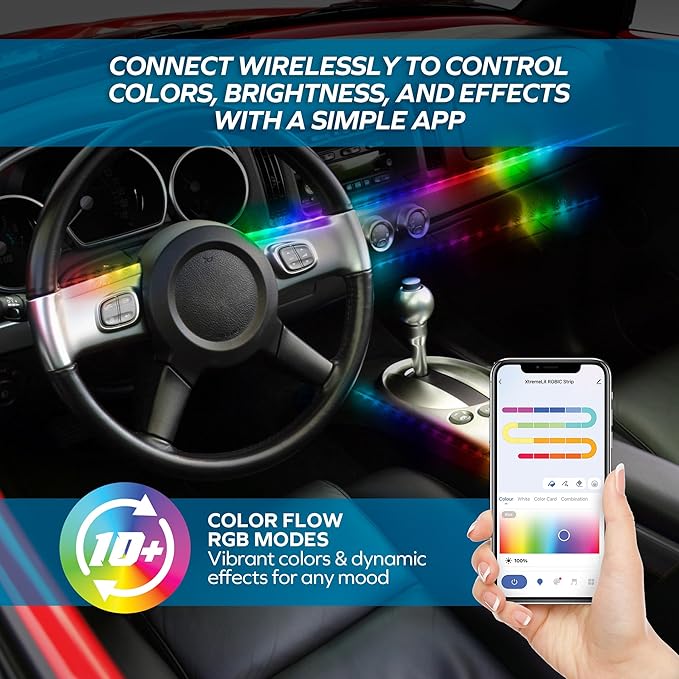 Xtreme Car Exterior RGB+IC LED Lights, 65.6’ Foot Multicolored Color Flow Lights, 200 LEDs, IP65 Waterproof, USB Powered, App Control, Car Accessories and Décor for Christmas, Holidays, Year Round
