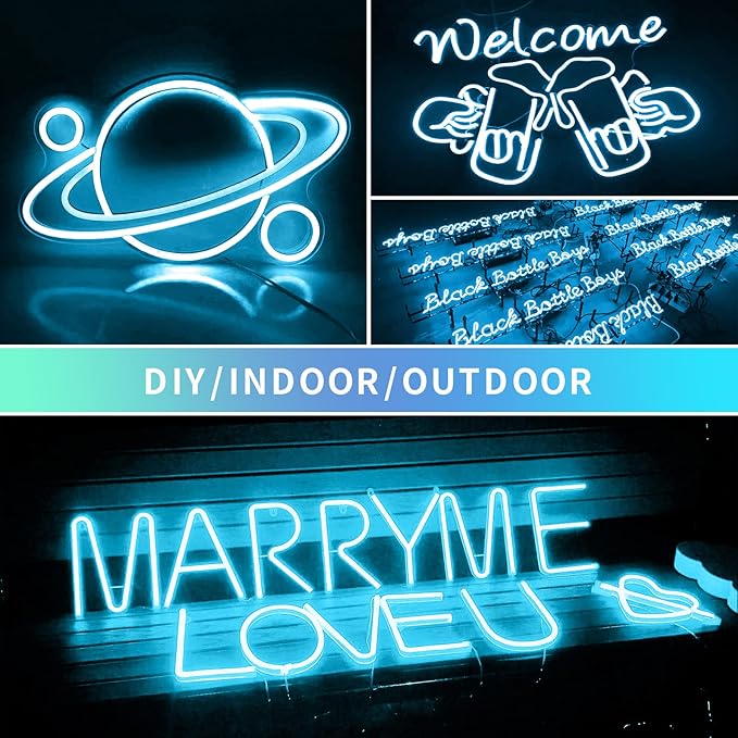 LED Neon Lights Strip White 16.4FT/5M 12V DC Waterproof Flexible Neon Led Light for Indoors Outdoors Decorn (Ice Blue, 1Pc：No Adapter, No Accessorie)