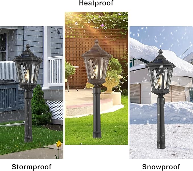 LED Solar Post Lights, Outdoor Waterproof Solar Pathway Lights Exterior Auto On/Off Garden Pole Stake Lighting Outside Dusk to Dawn Lamp for Lawn Path Walkway, Ground Plug, Remote Control