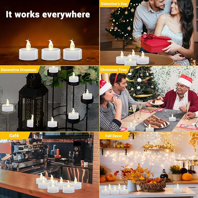 50 Pack LED Tea Lights Bulk, 200+ Hours Long Lasting Battery Operated Flameless Candles for Wedding Centerpieces, Proposal Decorations, Valentine's Day & Event Decor (Warm White)