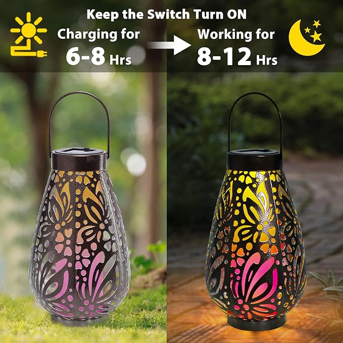Afirst Solar Lanterns Outdoor, Hanging Solar Lights Waterproof Decorative Lanterns for Yard, Patio, Lawn, Tabletop, Pathway, Landscape, Garden Decor Gifts