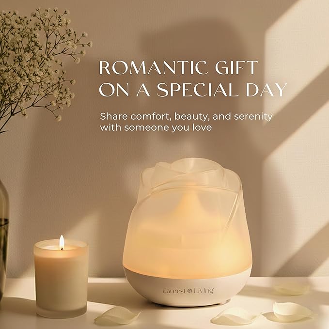 Earnest Living Rose Essential Oil Diffuser 150ml – Mini Ultrasonic Aromatherapy Humidifier for Bedroom & Desk, Quiet Mist, USB Powered, 7-Color Night Light, Valentine's Gift for Women, Solid Black