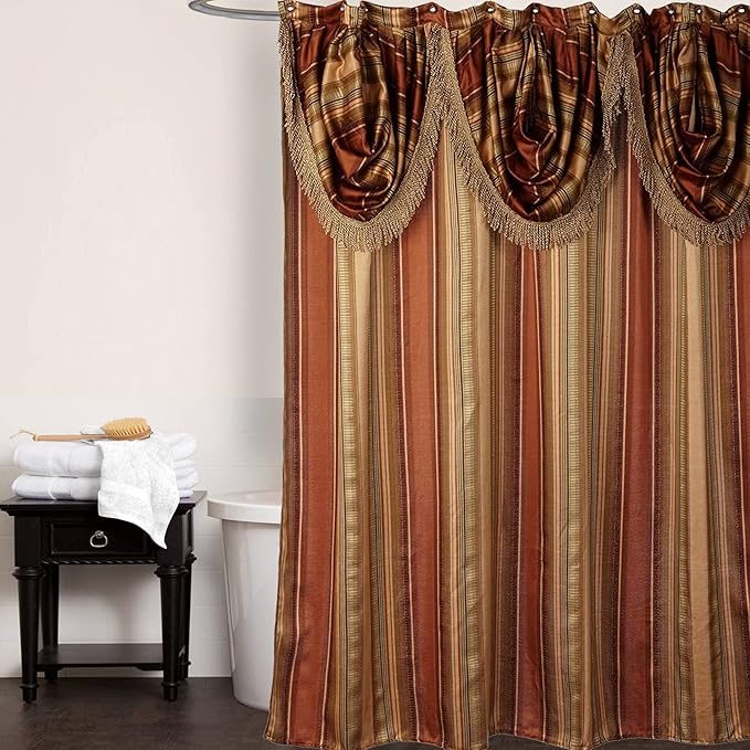 Zahari Home 13pc Contempo Bathroom Shower Curtain Sets Luxury Classic Shower Curtain & 12 Shower Curtain Hooks Contemporary Fabric Shower Curtain Unique Design Stylish Striped Shower Curtain Set