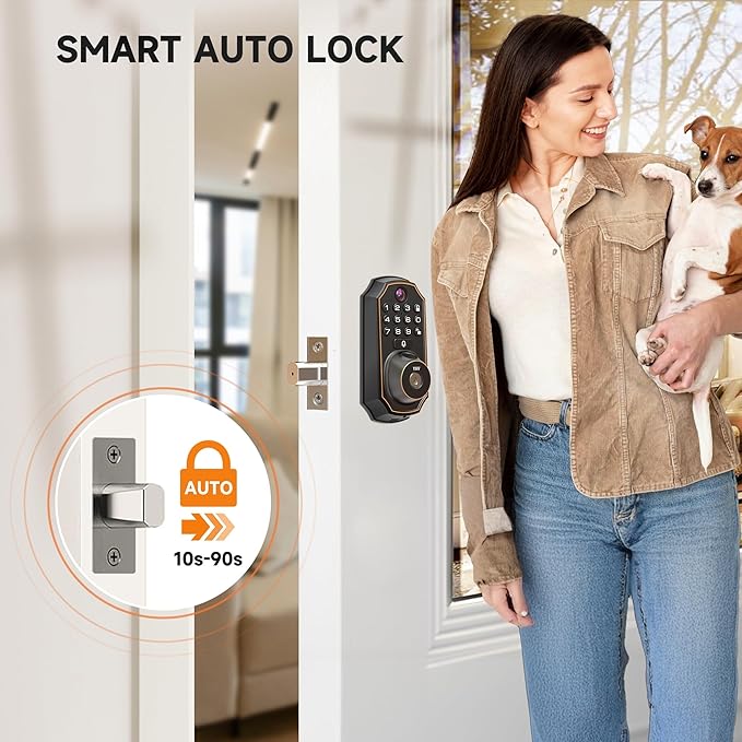Smart Door Lock with Camera Fingerprint Keyless Entry Door Lock Electronic Deadbolt with Keypad Code, App Remote Control, Auto Unlock for Front Door